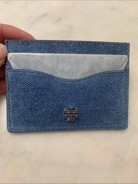 Tory Burch Emerson Denim Suede Slim Card Case
